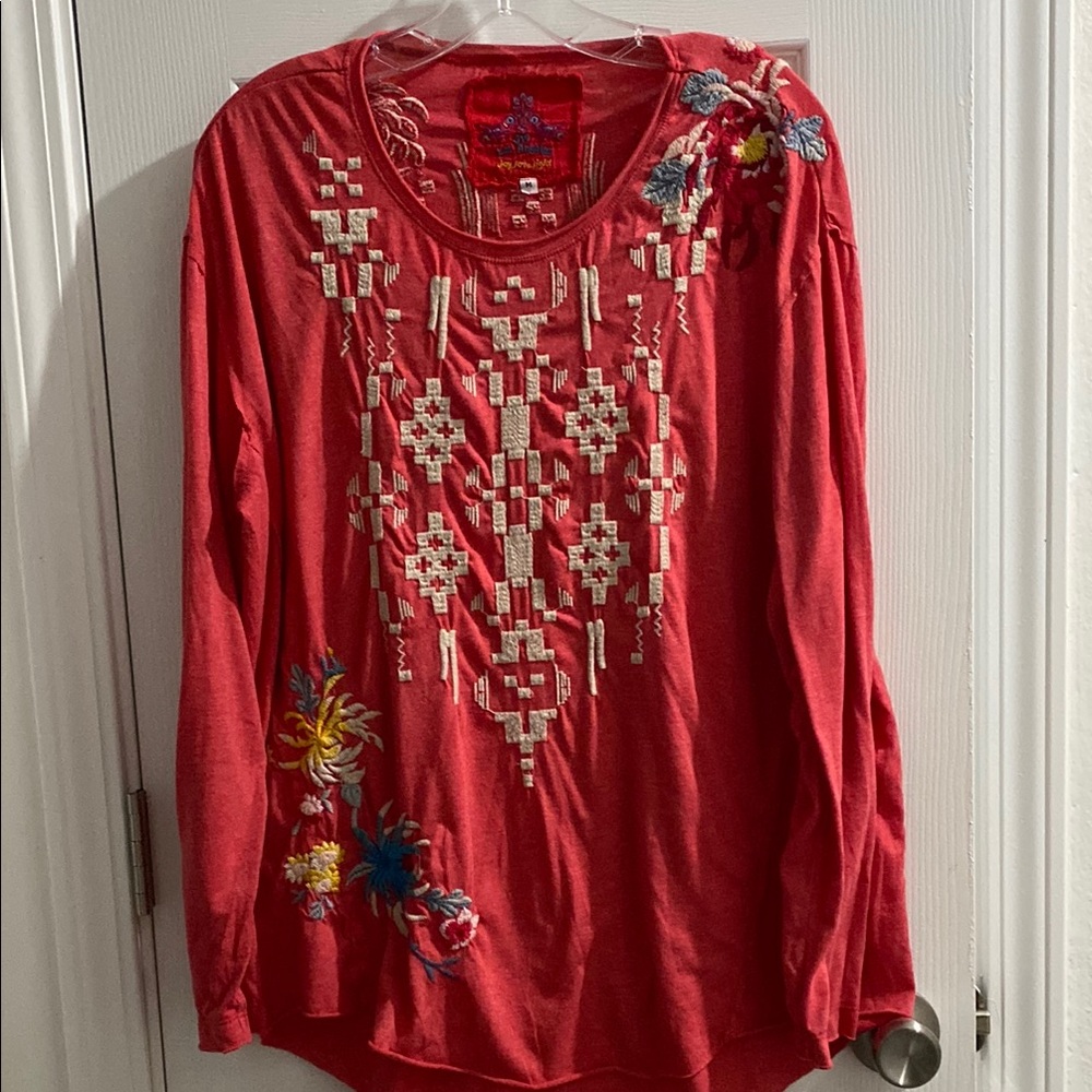 Embellished Orange and Pink Long Sleeve Blouse